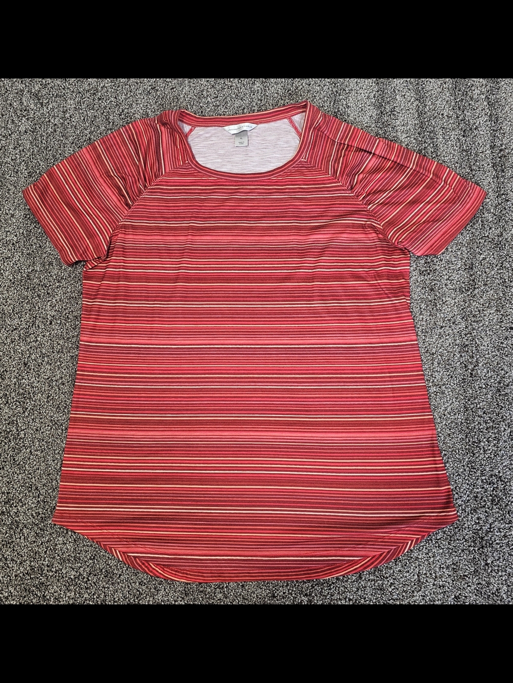 Christopher Banks Raglan Short Sleeve Striped Top Coral Red Ruched Shirt XL EUC